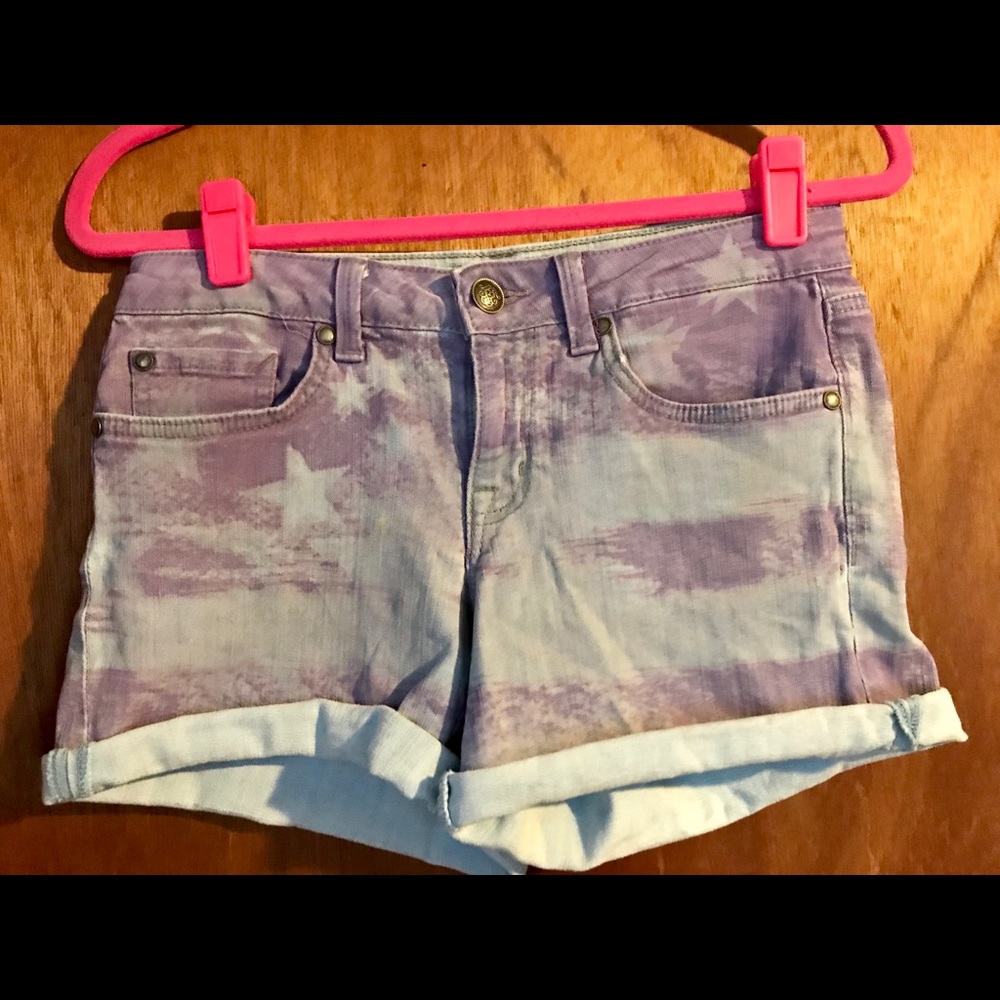 Jessica Simpson purple denim American flag shorts